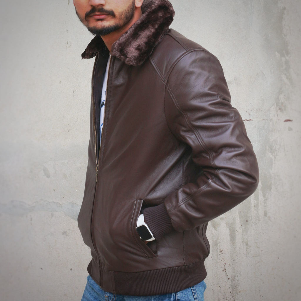 Leather Jacket with Fur Collar
