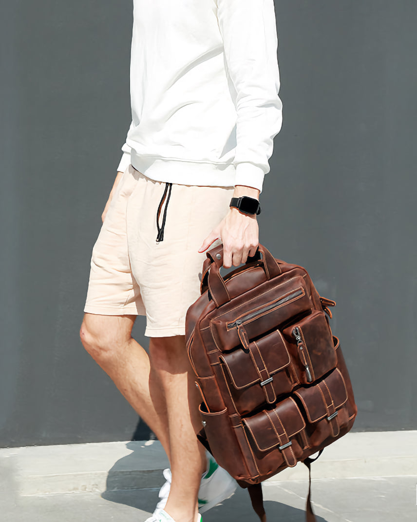 Genuine Leather Canvas Retro Backpacks | Laptop Shoulder Bags in Pakistan