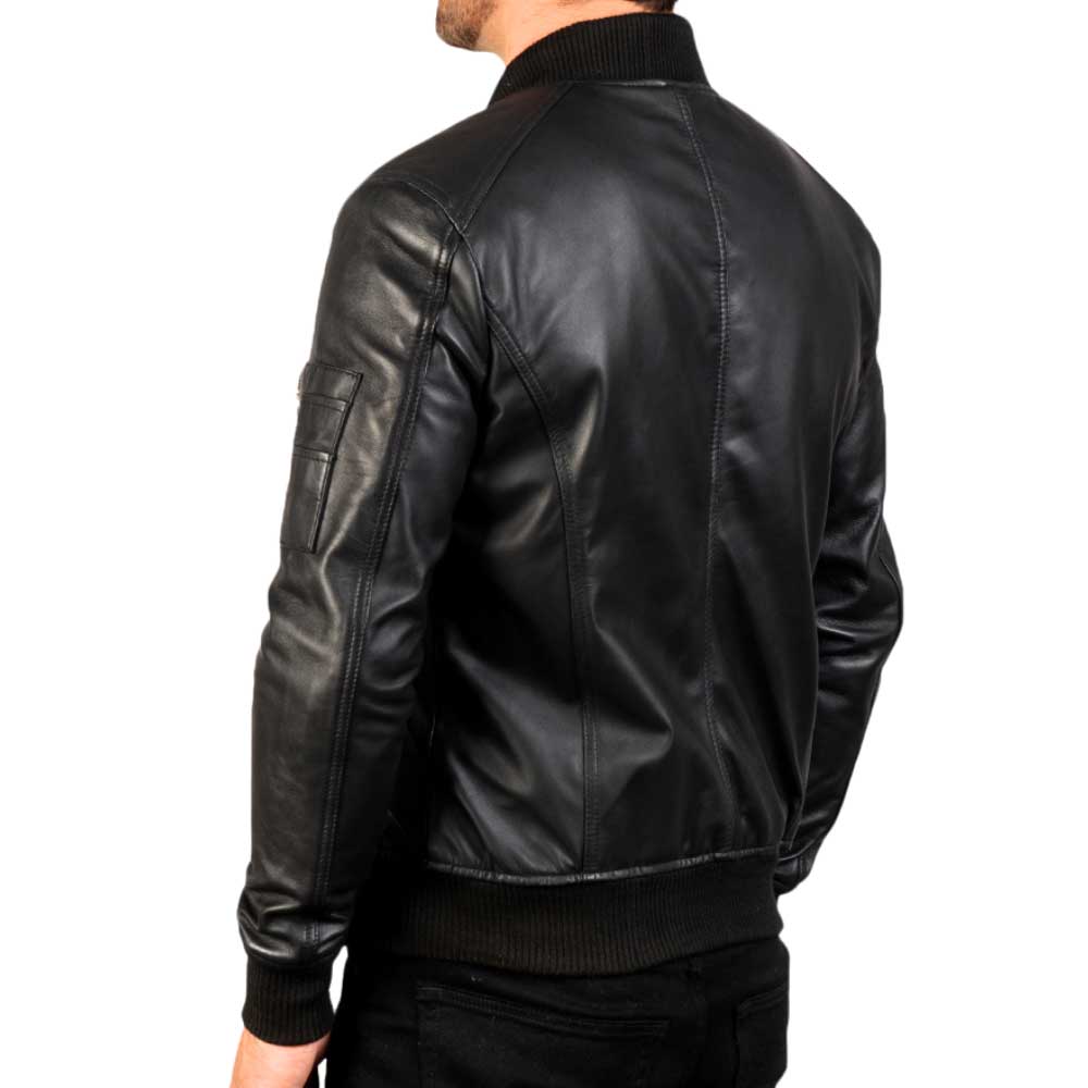Blue Leather Jacket - Black