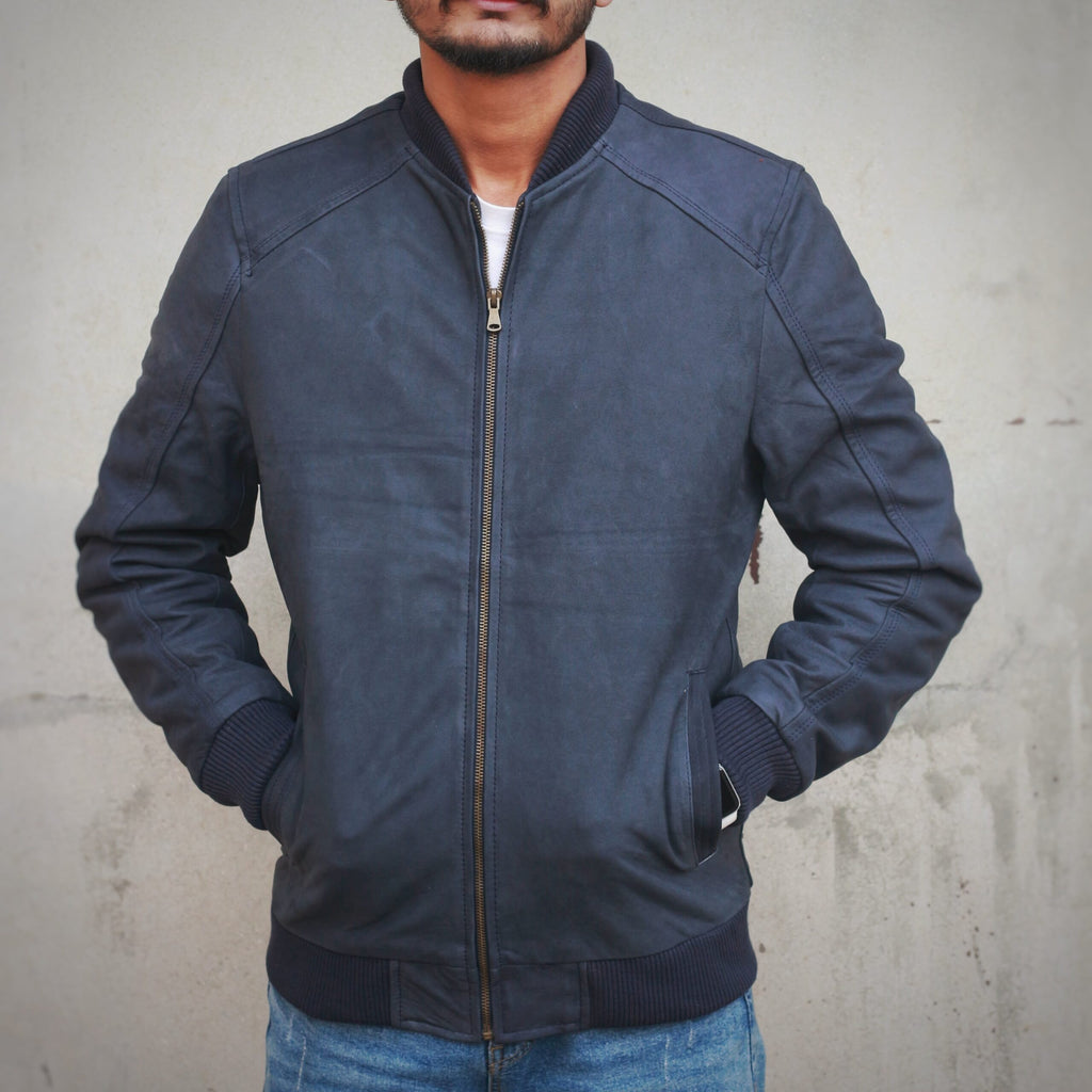 Suede Bomber Jacket - Dark Blue