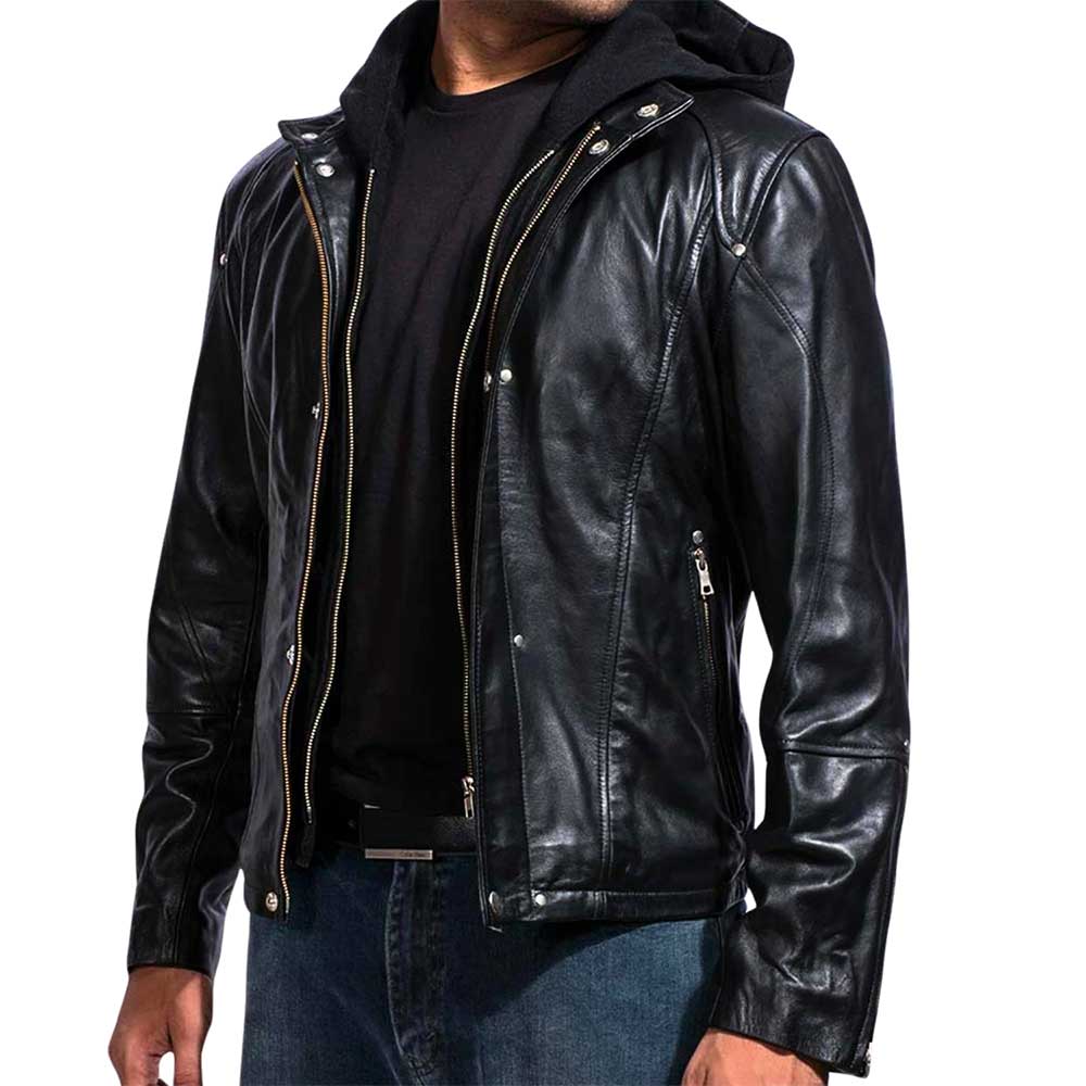 Black Hooded Leather Jacket