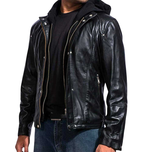 Black Hooded Leather Jacket