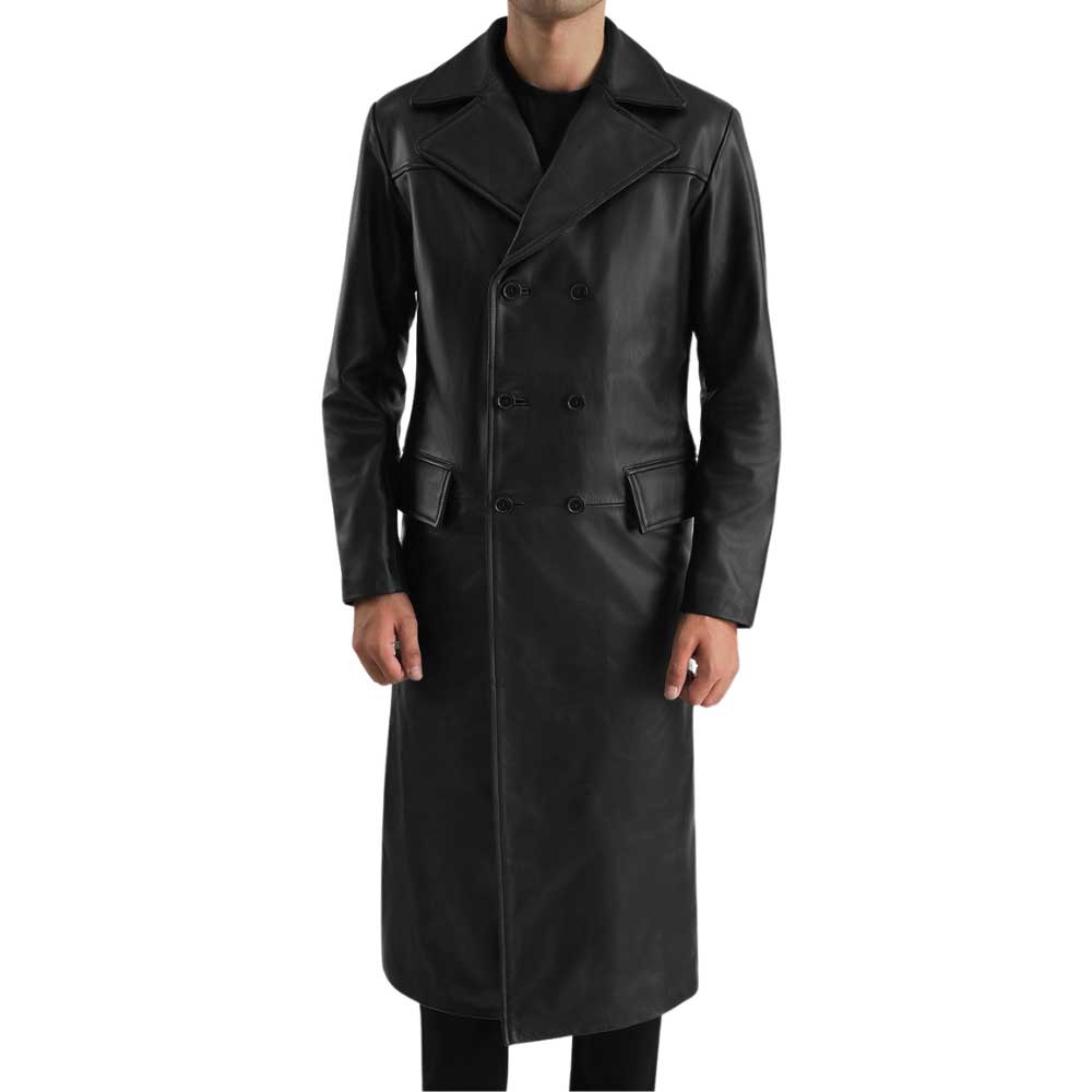 Black Leather Double Breasted Coat