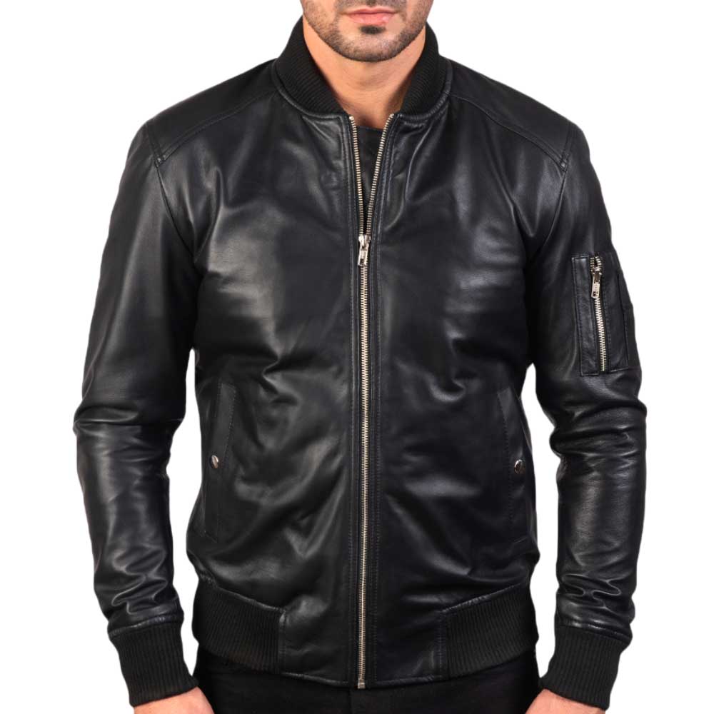 Blue Leather Jacket - Black