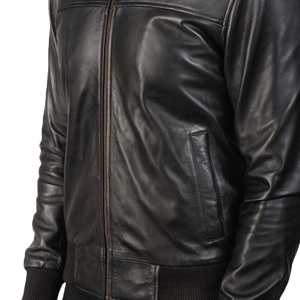 Bomber Leather Jacket - Black