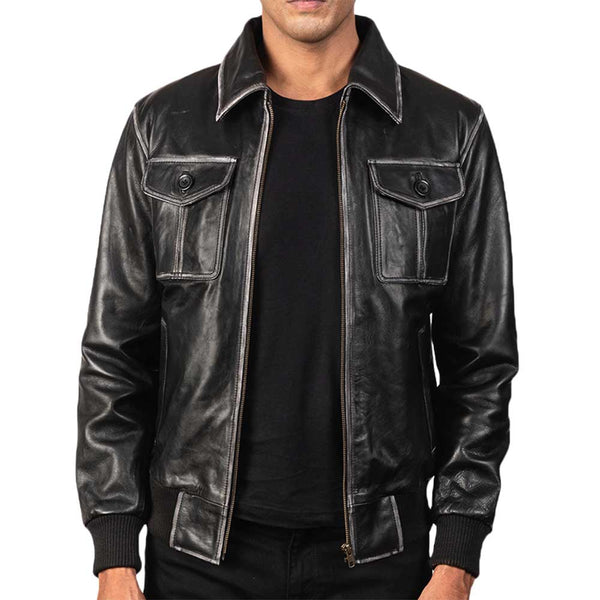 Aaron Leather Bomber Jacket