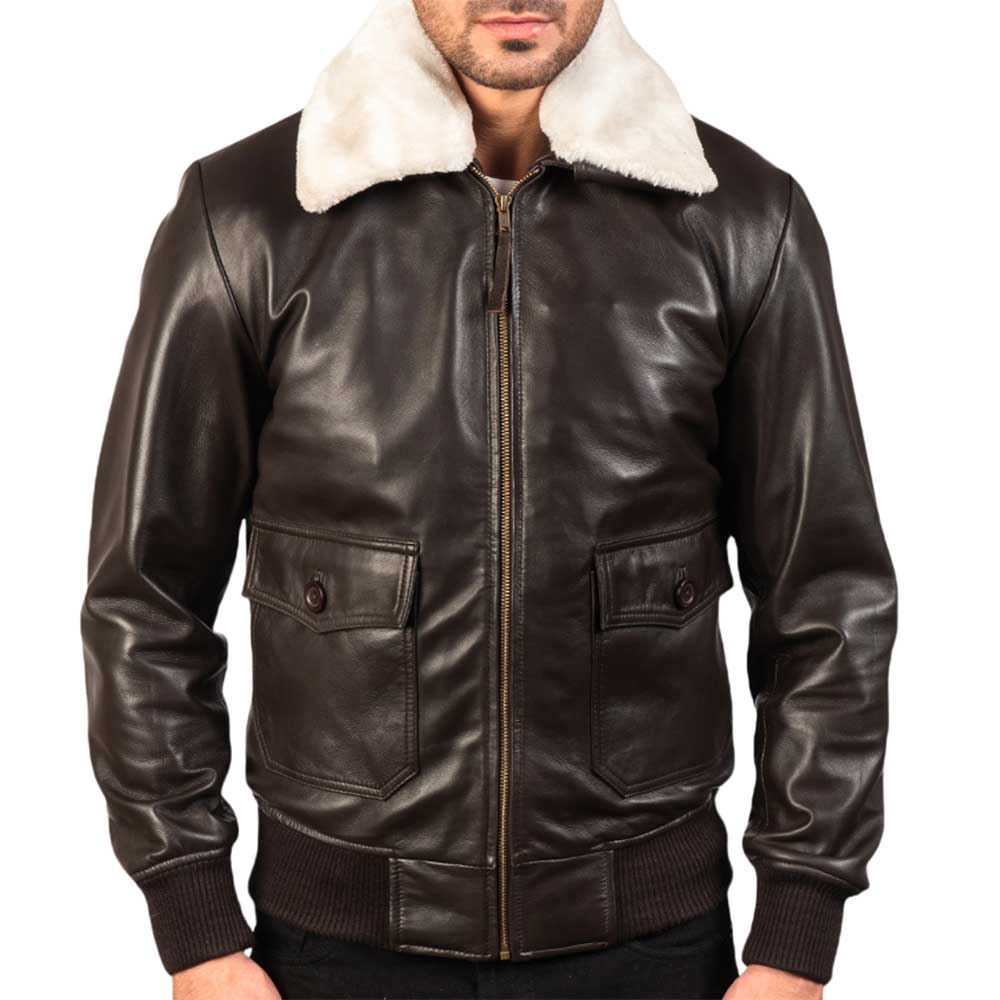 Collar Fur Leather Jacket - Chocolate