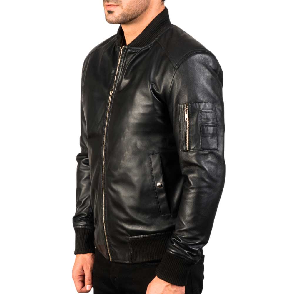 Blue Leather Jacket - Black