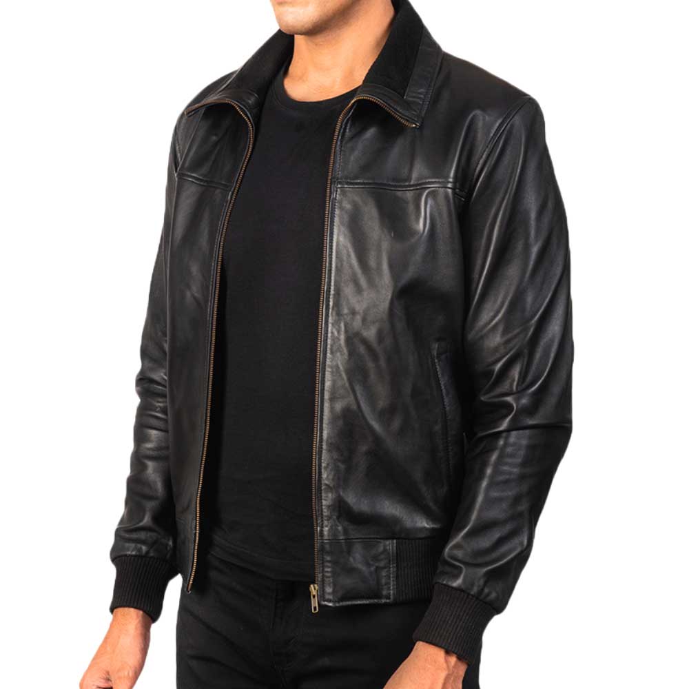 Bomber Leather Jacket - Black
