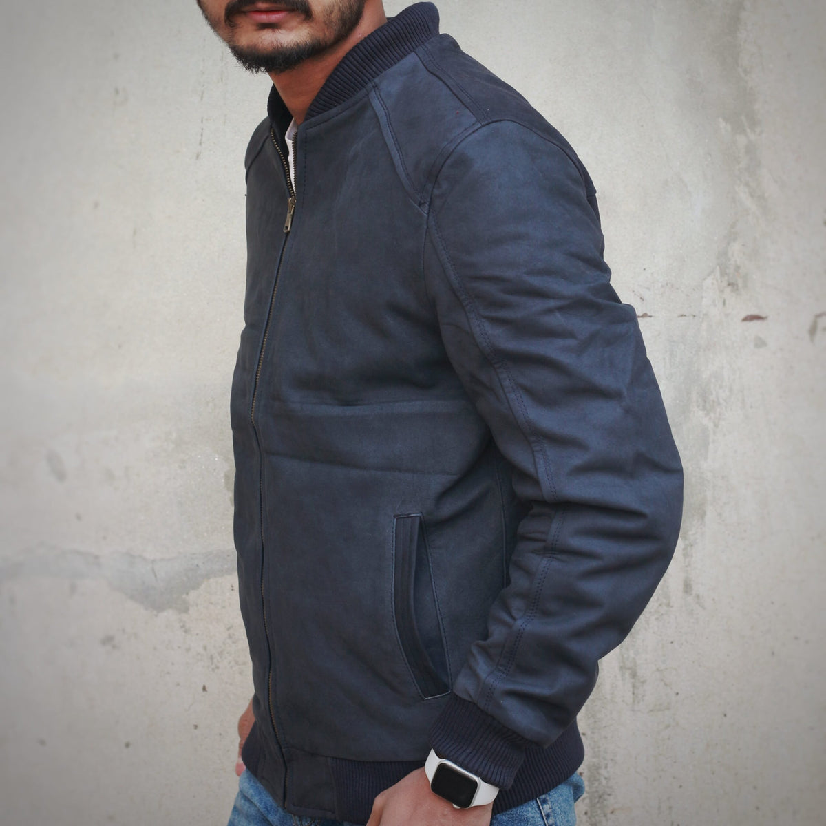 Suede Bomber Jacket - dark-blue