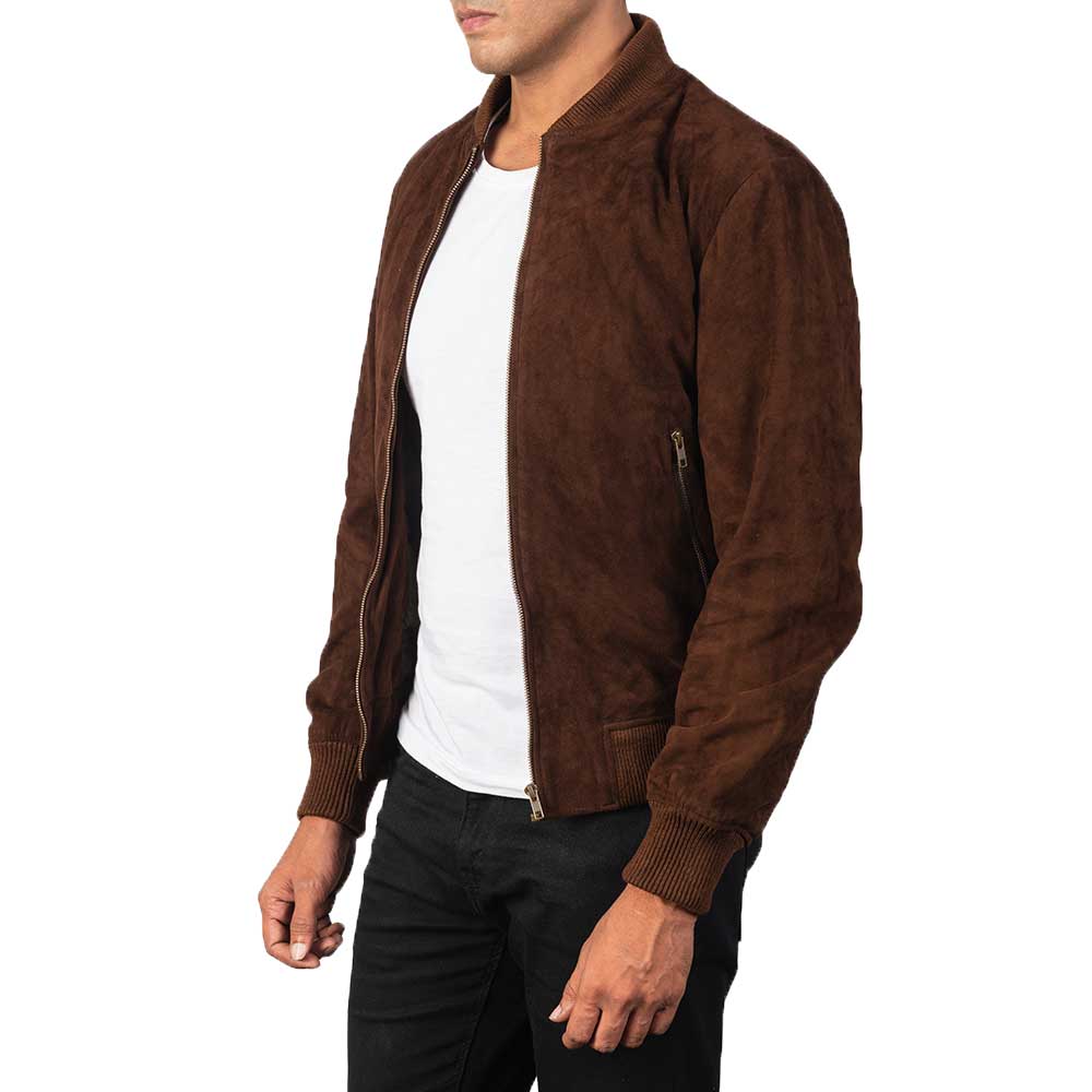Suede Bomber Jacket - Brown Suede