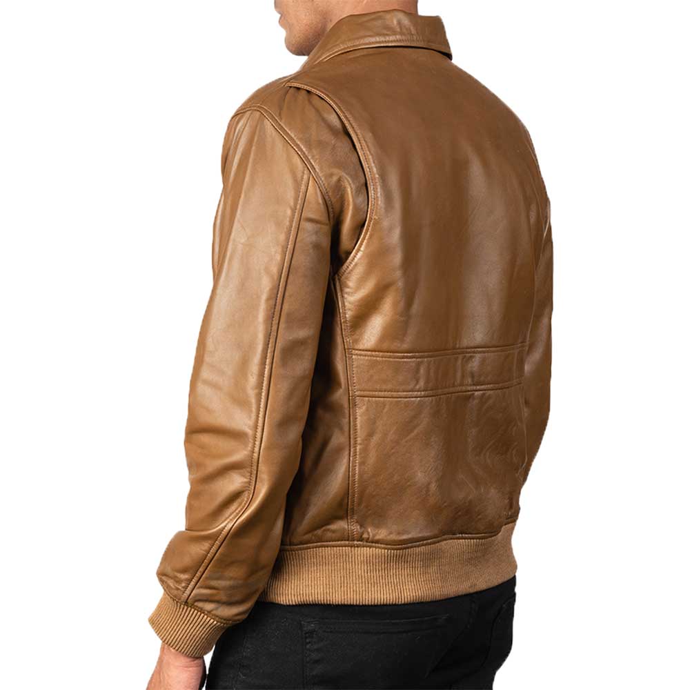 Leather Bomber Aviator Jacket - camel