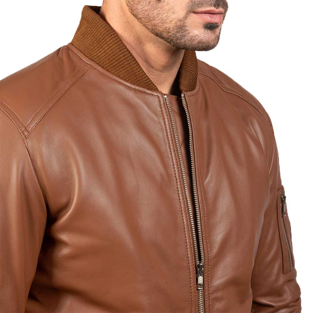 Blue Leather Jacket - Brown
