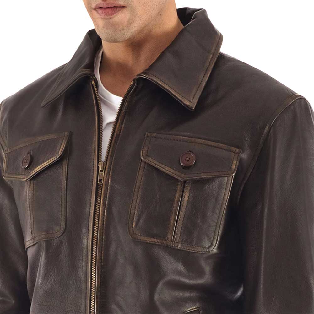 Aaron Leather Bomber Jacket - Chocolate