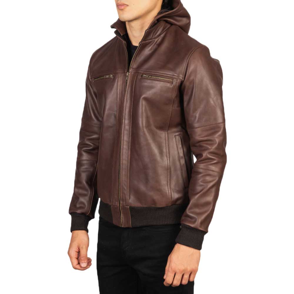 Hooded Leather Bomber Jacket
