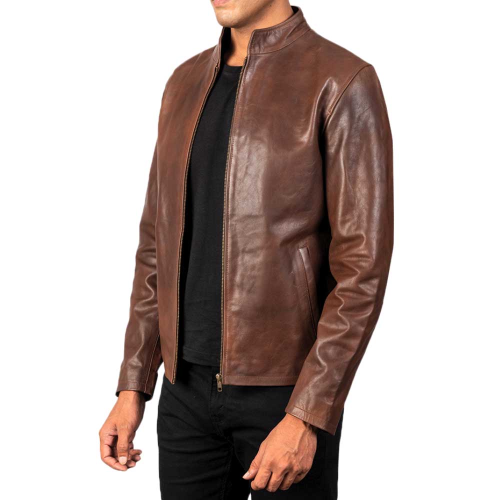 Distressed Burgundy Leather Jacket - Chocolate