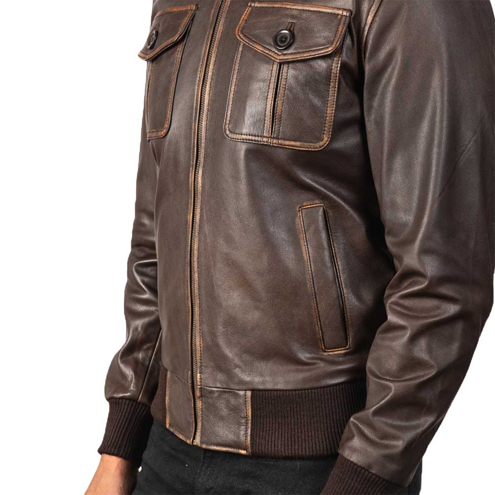 Aaron Leather Bomber Jacket - Chocolate