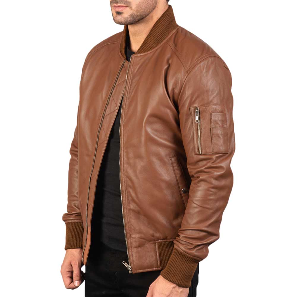 Blue Leather Jacket - Brown
