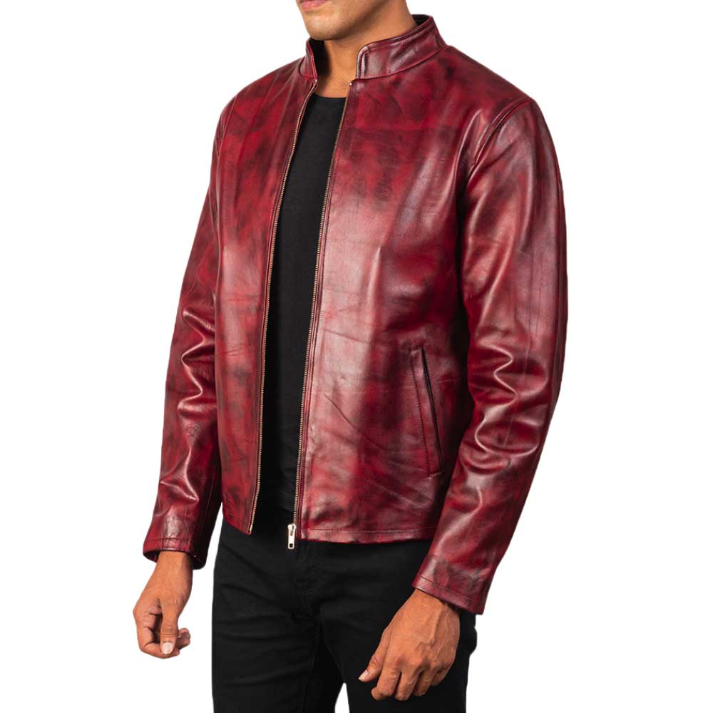 Distressed Burgundy Leather Jacket