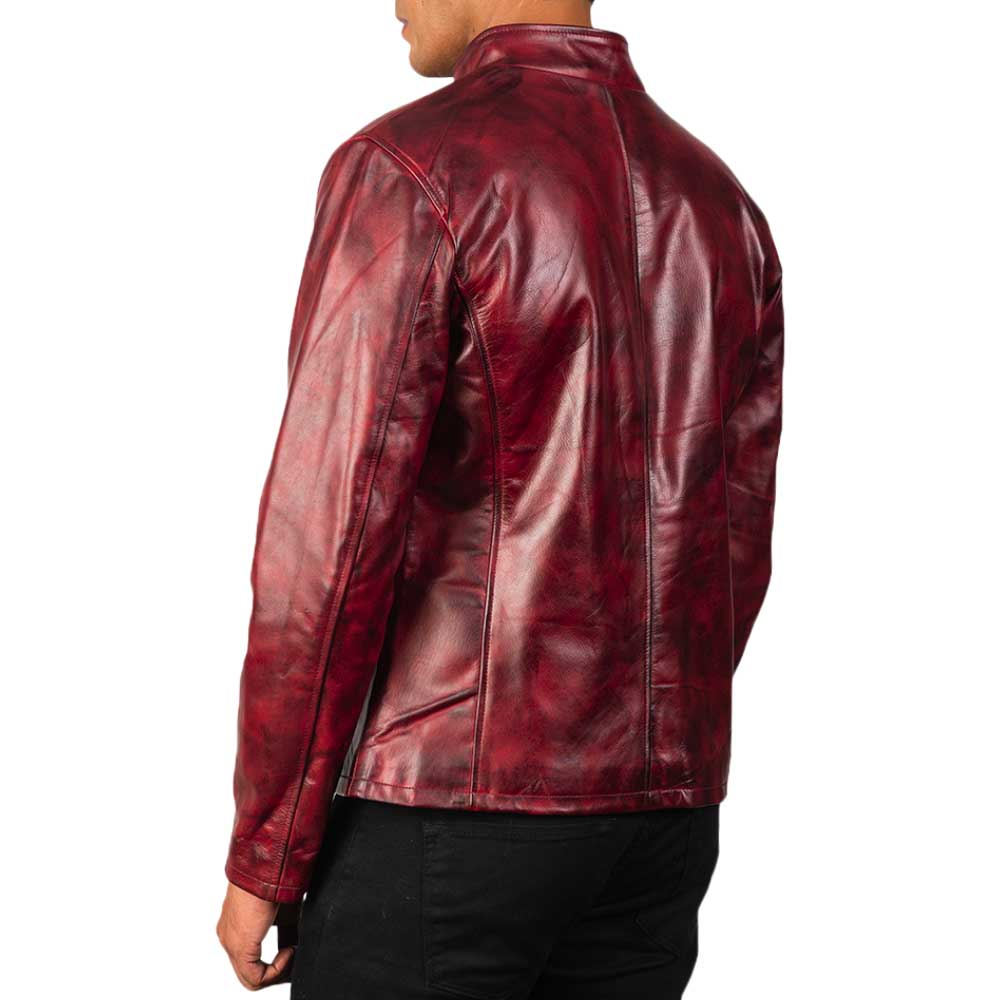 Distressed Burgundy Leather Jacket