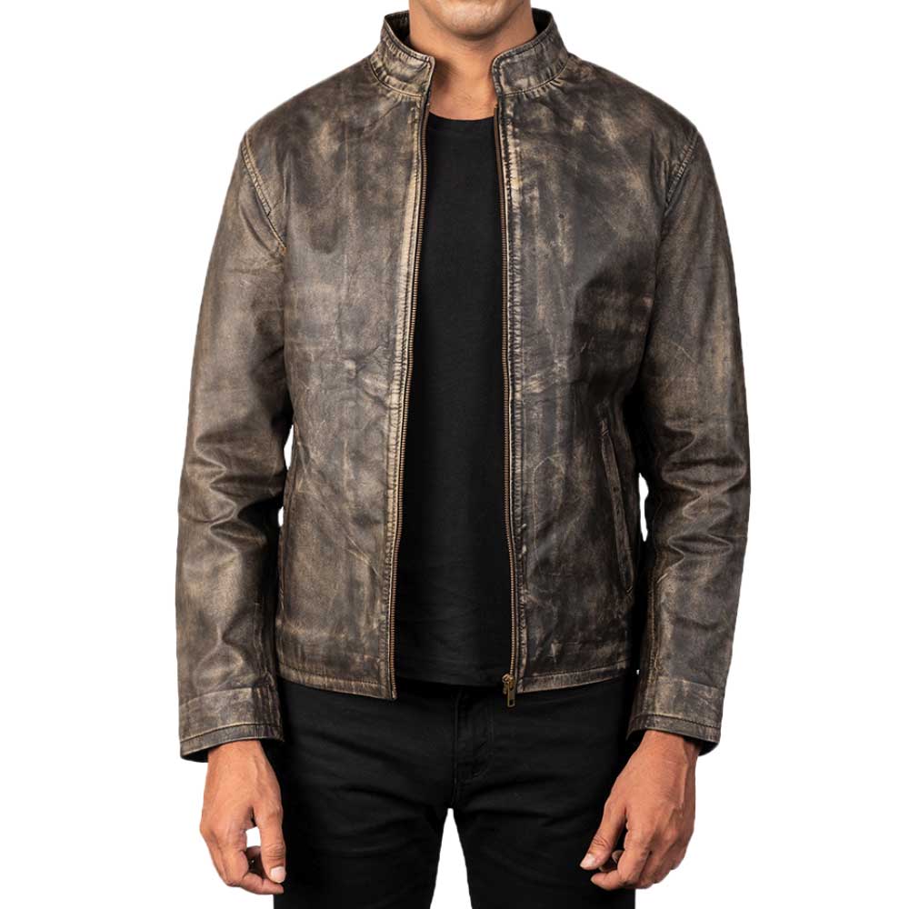 Distressed Burgundy Leather Jacket