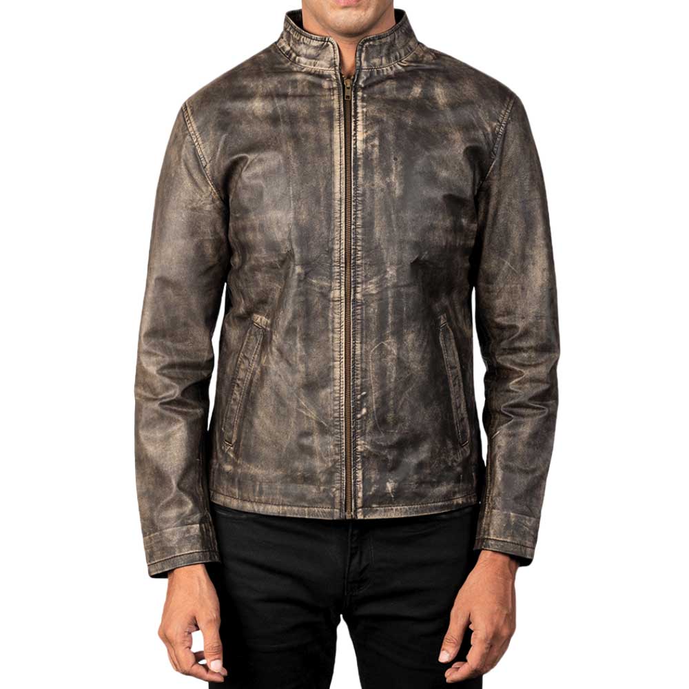 Distressed Burgundy Leather Jacket - Brown