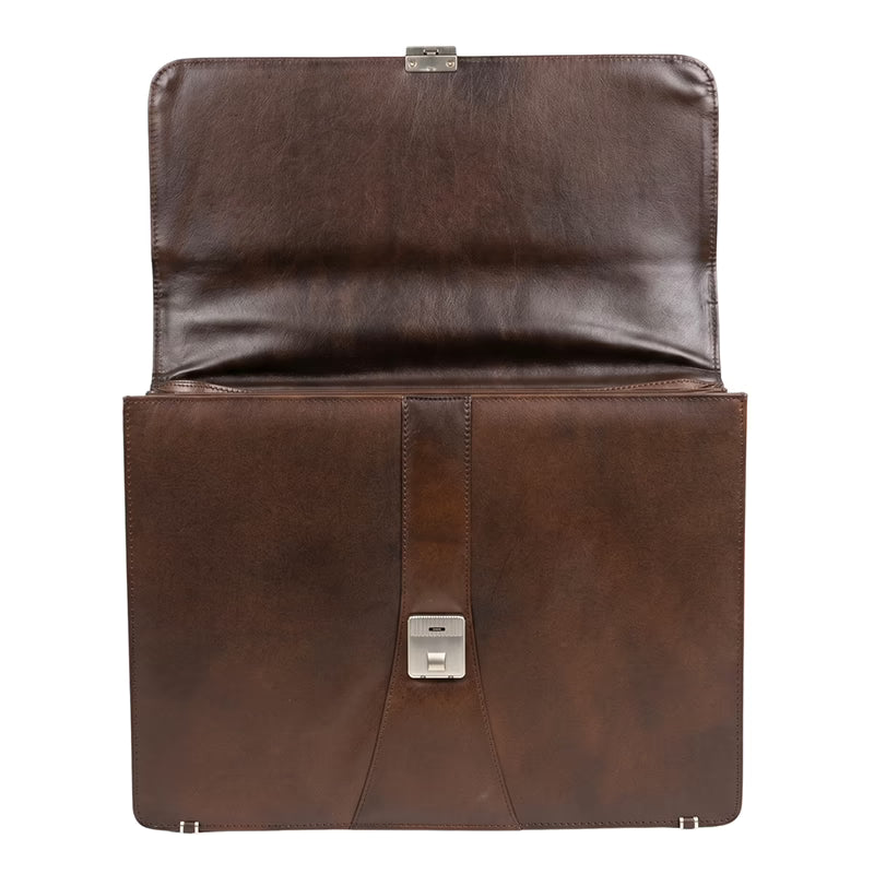 Crazy Horse Leather Laptop Bag - Chocolate