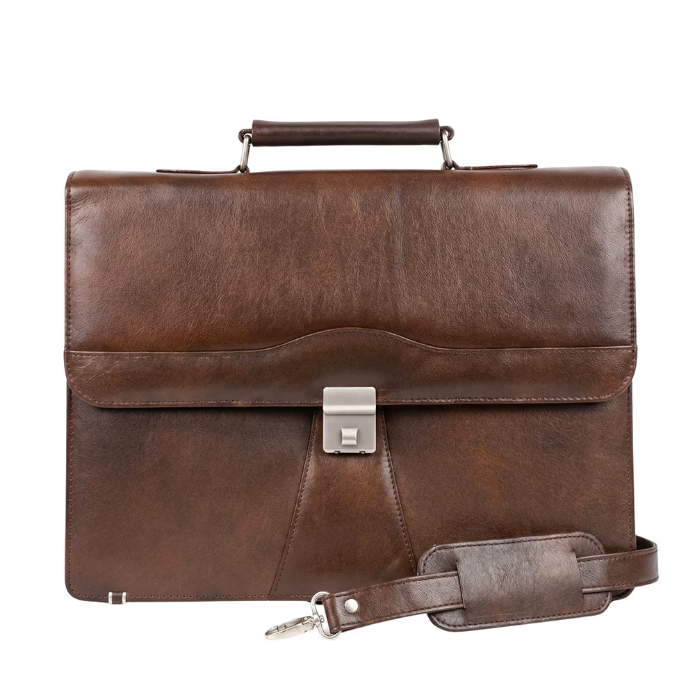 Crazy Horse Leather Laptop Bag - Chocolate