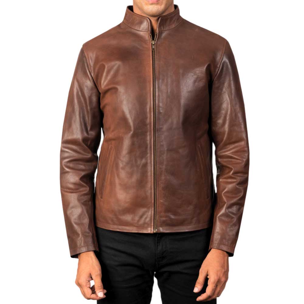 Distressed Burgundy Leather Jacket - Chocolate
