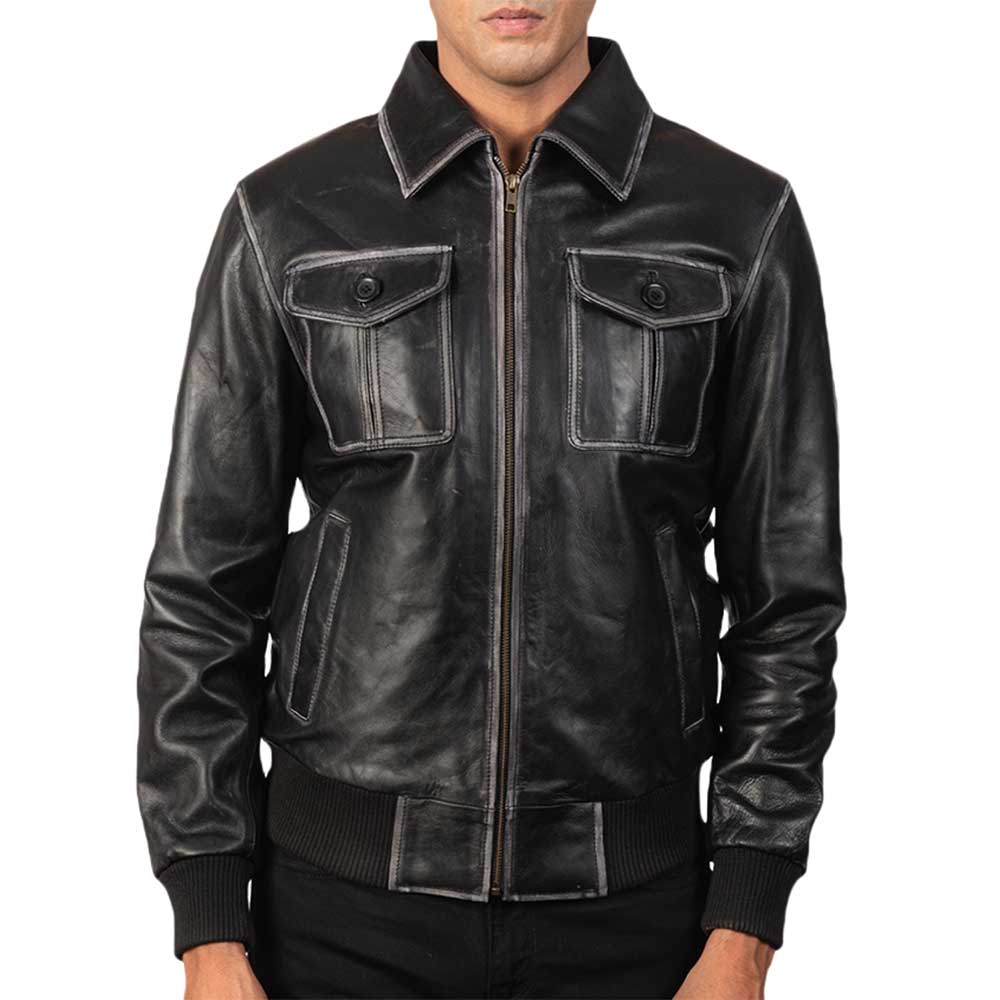 Aaron Leather Bomber Jacket