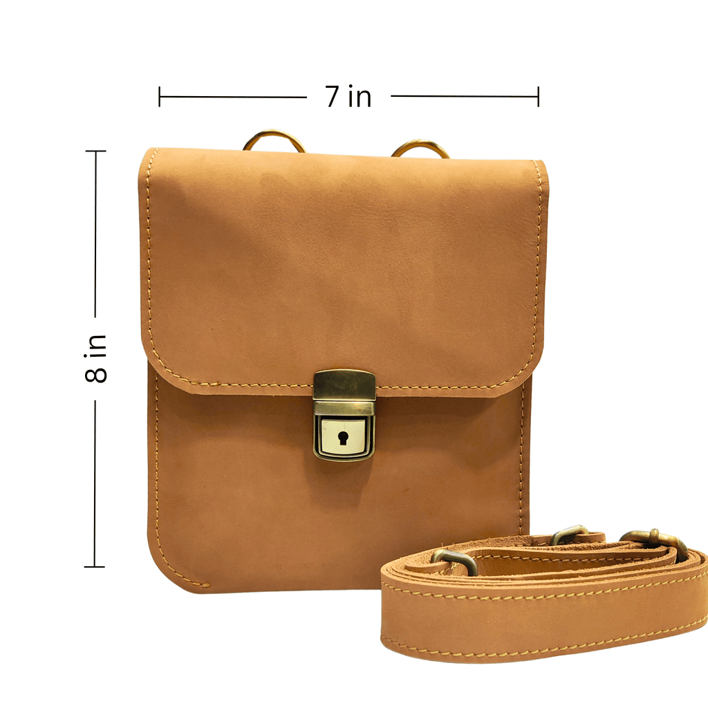 Leather Cross Body Bag - caml