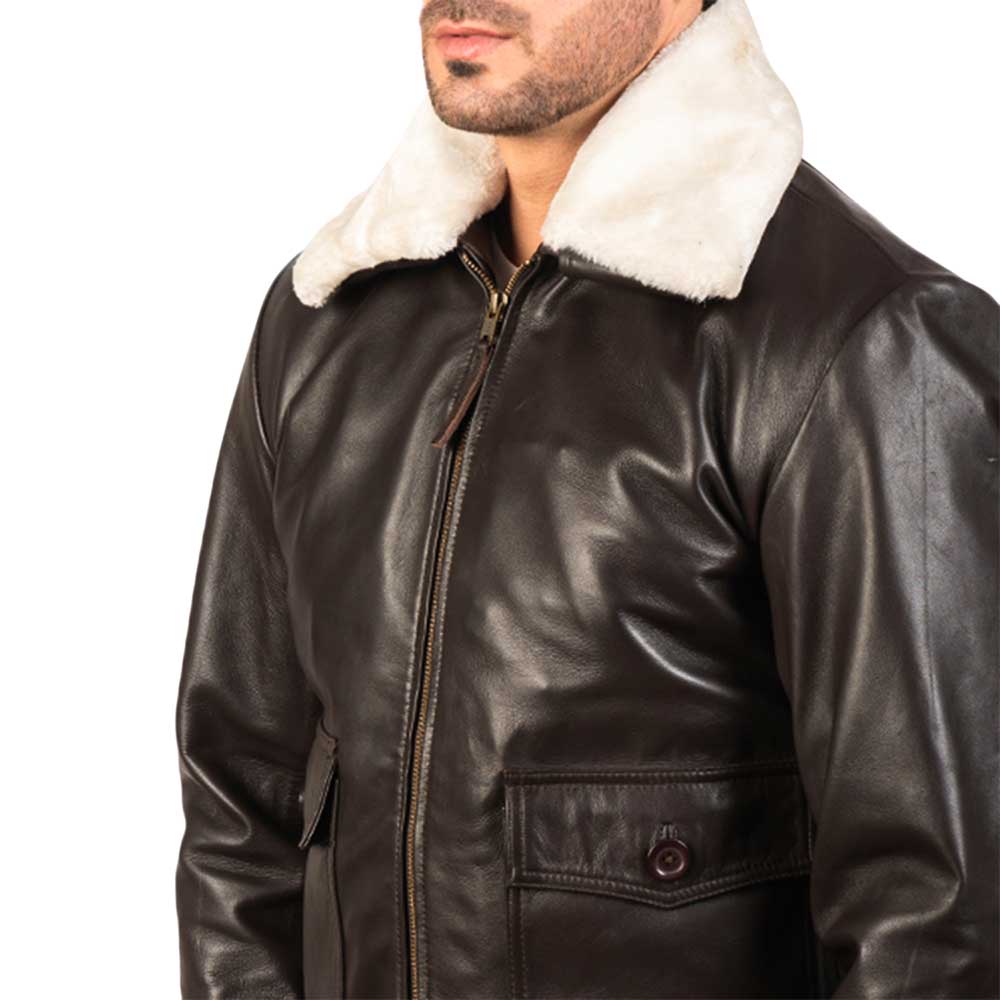 Collar Fur Leather Jacket - Chocolate