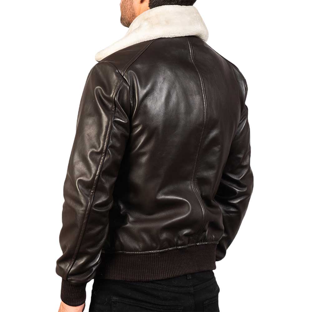 Collar Fur Leather Jacket - Chocolate