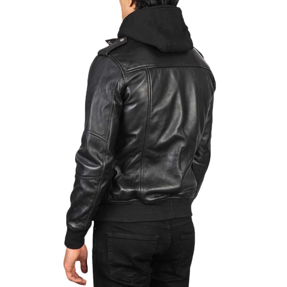 Leather Bomber Jacket with Hood