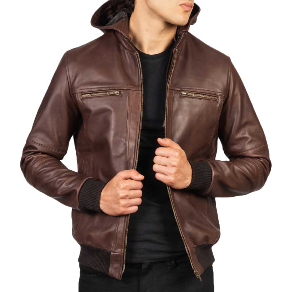 Hooded Leather Bomber Jacket