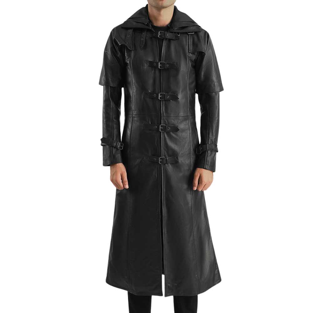 Hooded Leather Trench Coat