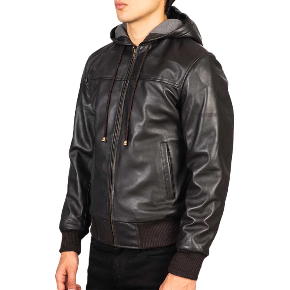 Leather Hooded Jacket - Chocolate