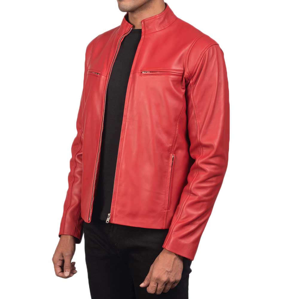 Ionic Black Leather Jacket - red