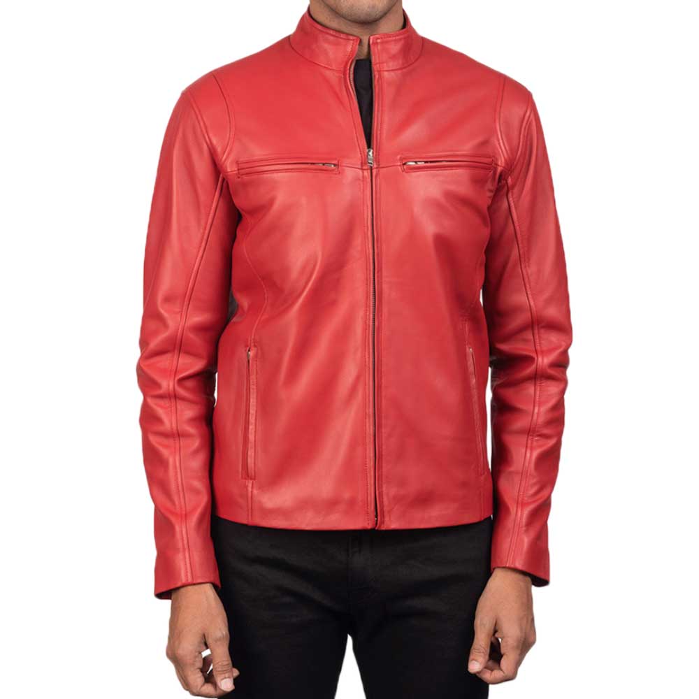 Ionic Black Leather Jacket - red