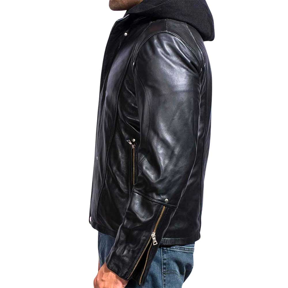 Black Hooded Leather Jacket