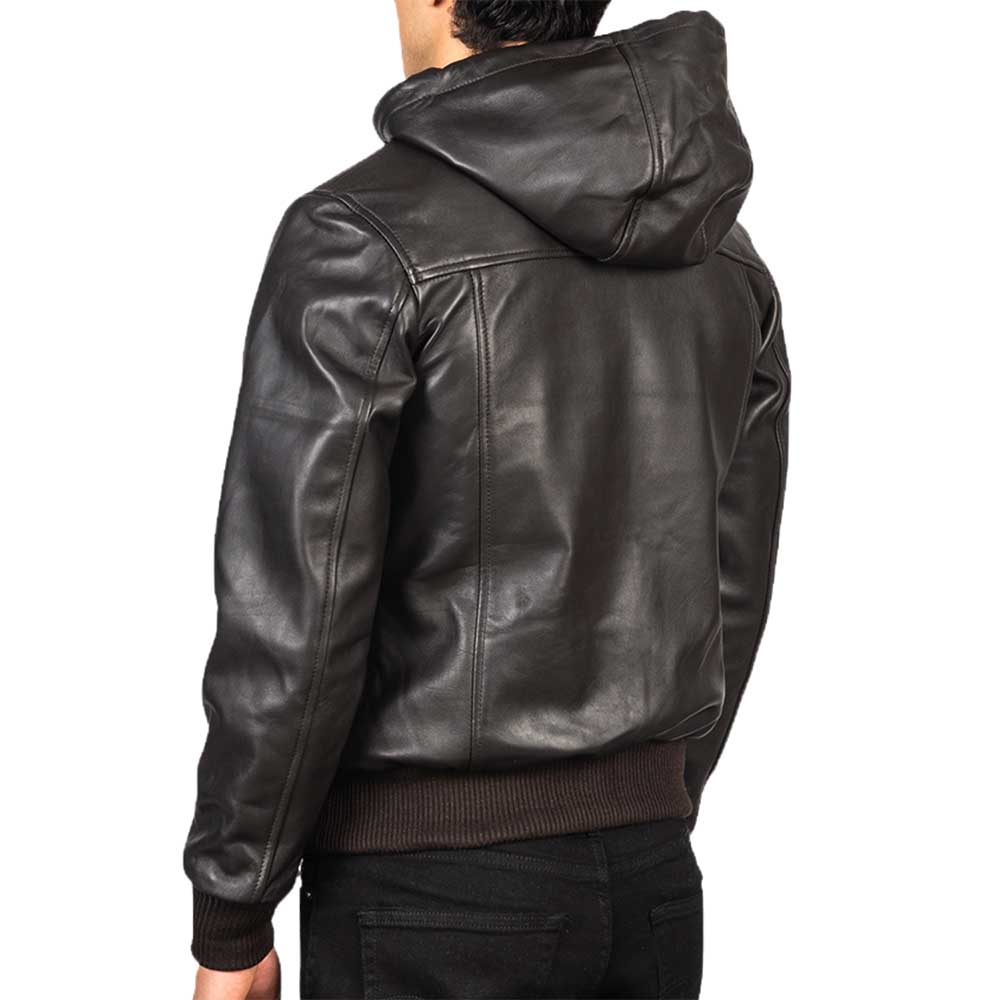 Leather Hooded Jacket - Chocolate