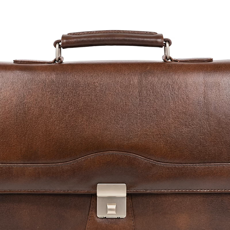 Crazy Horse Leather Laptop Bag - Chocolate