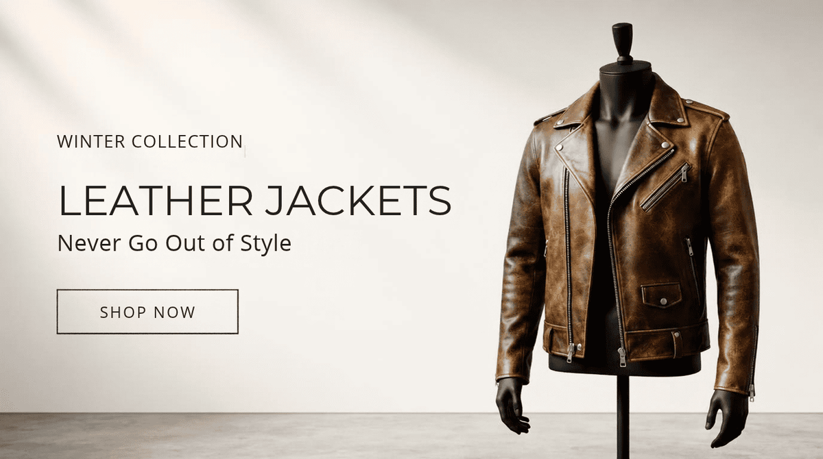 Brown leather jacket on a mannequin - Idrees Leather winter collection