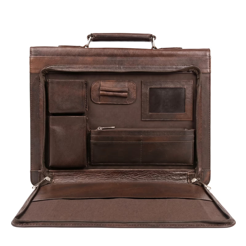 Crazy Horse Leather Laptop Bag - chocolate