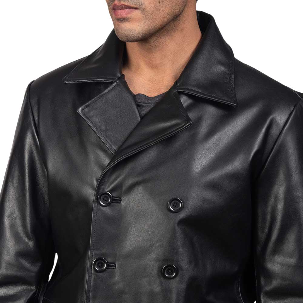 Leather Naval Peacoat - Black