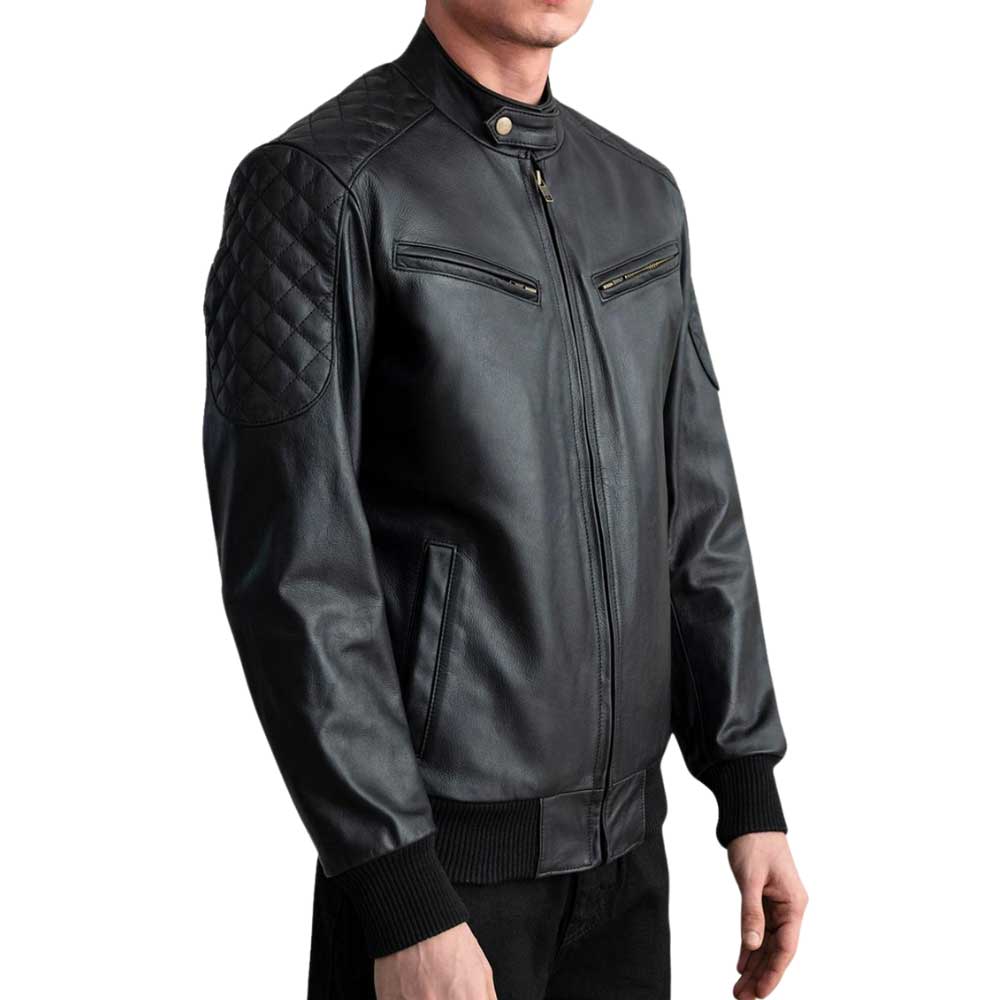 Leather Bomber Jacket - Black