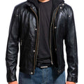 Black Hooded Leather Jacket