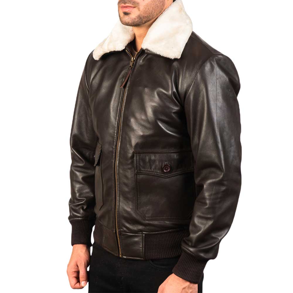 Collar Fur Leather Jacket - Chocolate