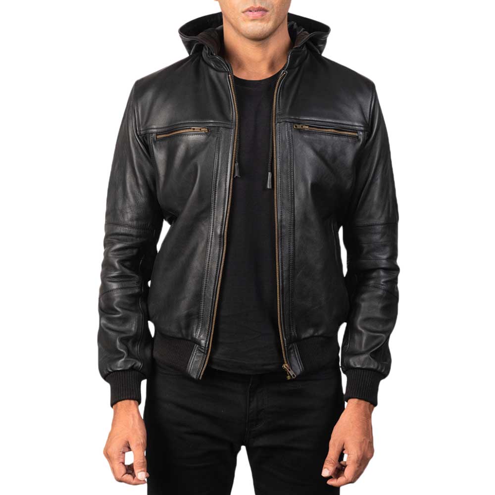 Hooded Leather Bomber Jacket