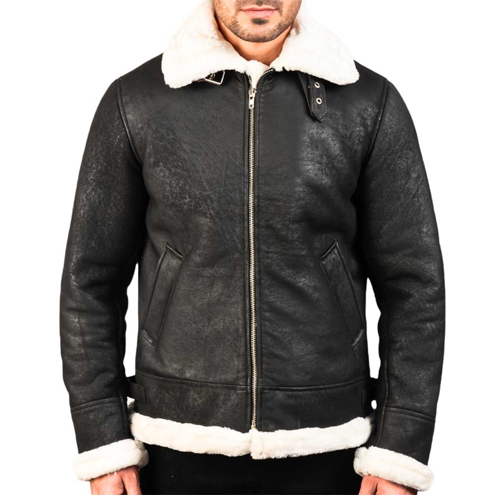 Shearling Leather jacket - black-suede